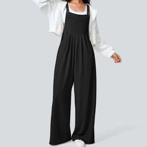 Halara Waffle Knit Adjustable Jumpsuit Overalls Black L
